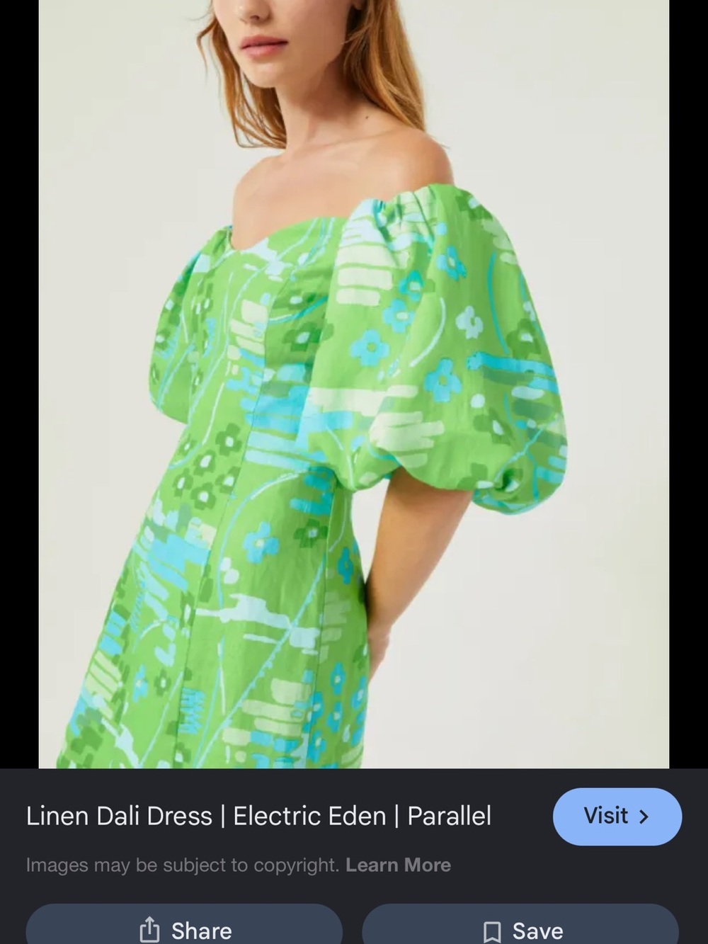 RHODE Linen Dali Mini Dress in Electric Green and Aqua